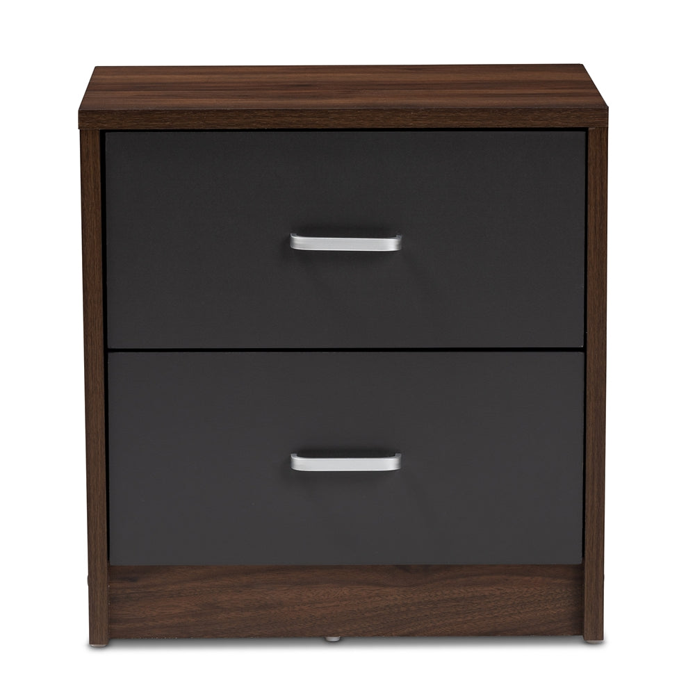 Baxton Studio Hansel Modern And Contemporary 2-Drawer Dark Brown And Dark Grey Finished Nightstand