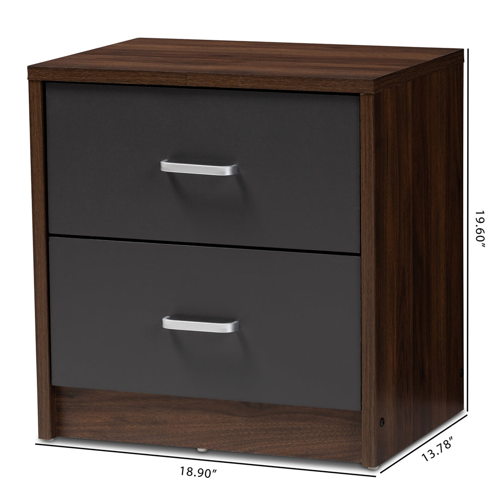 Baxton Studio Hansel Modern And Contemporary 2-Drawer Dark Brown And Dark Grey Finished Nightstand