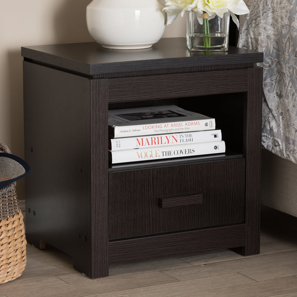 Baxton Studio Bienna Modern And Contemporary Wenge Brown Finished 1-Drawer Nightstand