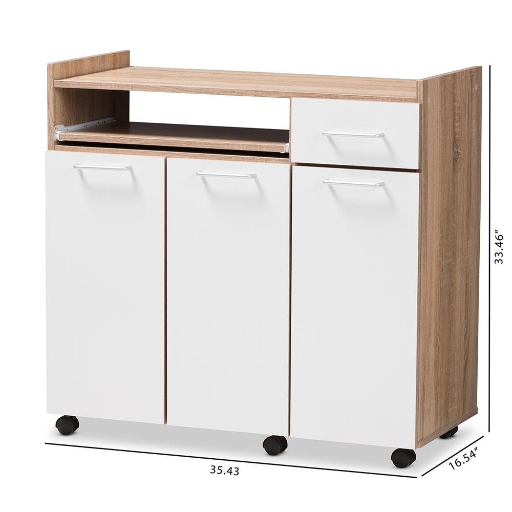 Baxton Studio Charmain Modern And Contemporary Light Oak And White Finish Kitchen Cabinet