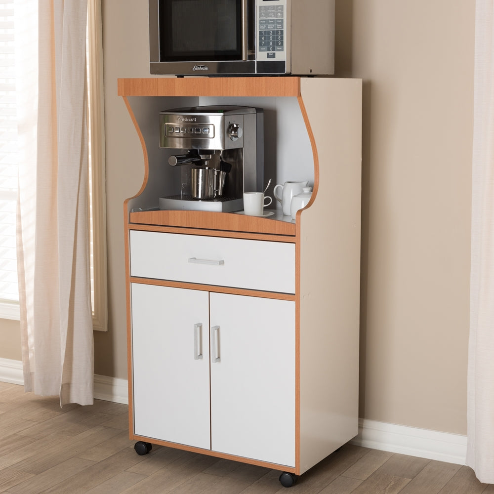 BAXTON STUDIO EDONIA MODERN AND CONTEMPORARY BEECH BROWN AND WHITE FINISH KITCHEN CABINET