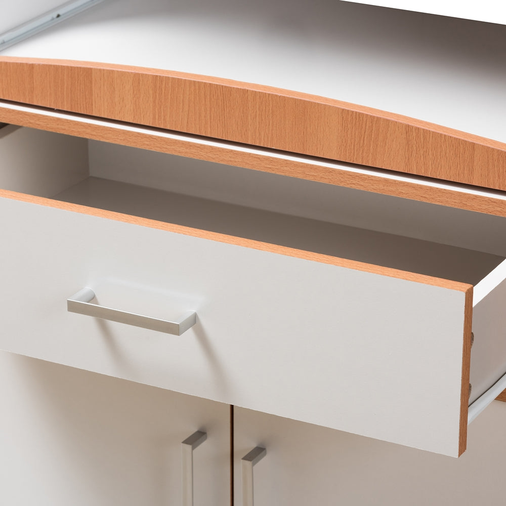 Baxton Studio Edonia Modern And Contemporary Beech Brown And White Finish Kitchen Cabinet