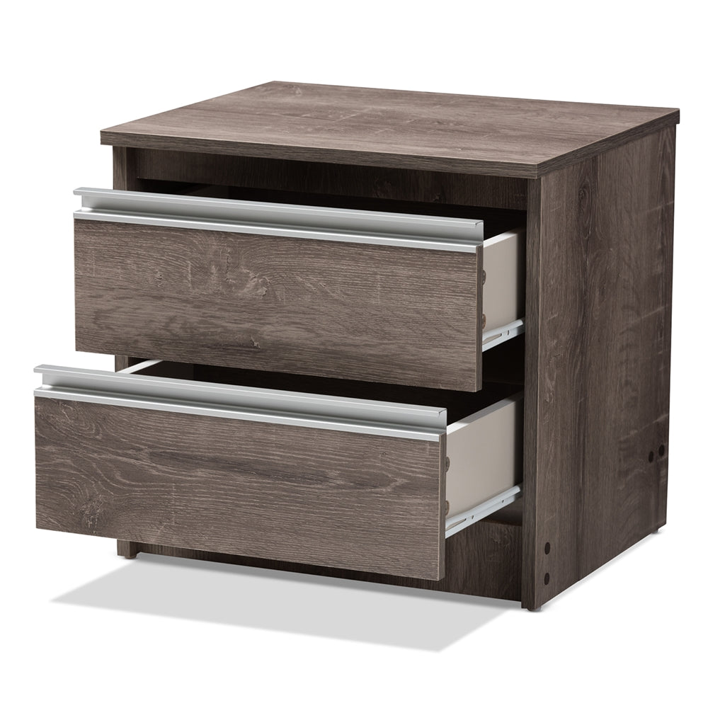 Baxton Studio Gallia Modern And Contemporary Oak Brown Finished 2-Drawer Nightstand