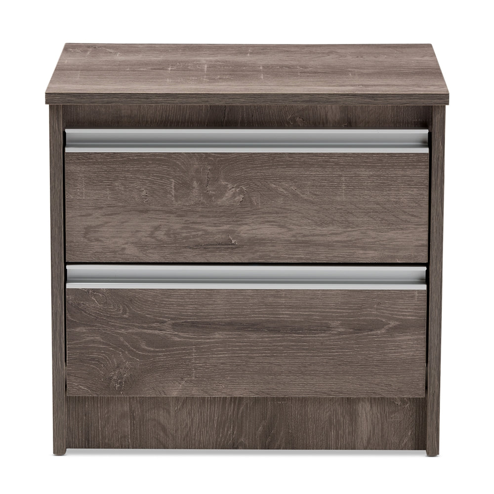 Baxton Studio Gallia Modern And Contemporary Oak Brown Finished 2-Drawer Nightstand