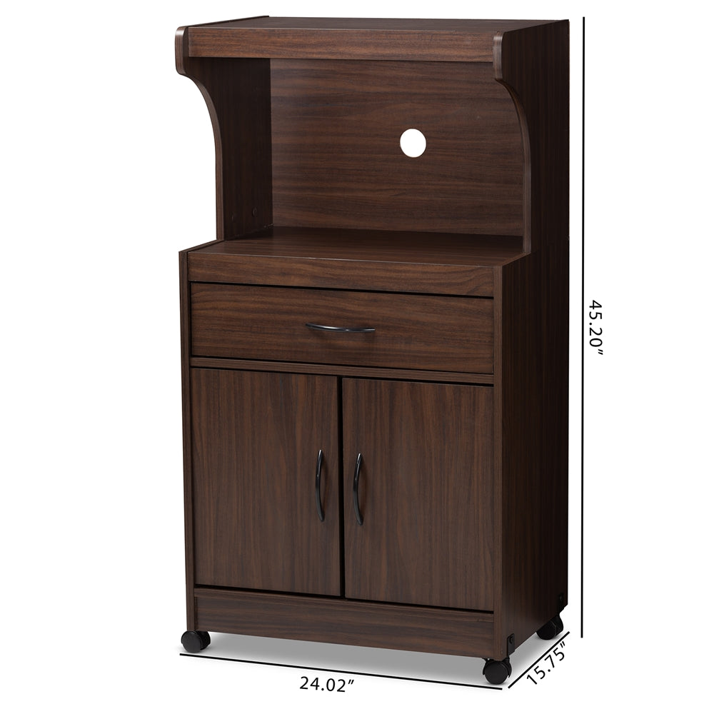 Baxton Studio Tannis Modern And Contemporary Dark Walnut Finished Kitchen Cabinet