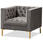 Load image into Gallery viewer, Baxton Studio Zanetta Luxe And Glamour Grey Velvet Upholstered Gold Finished Lounge Chair
