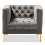 Load image into Gallery viewer, Baxton Studio Zanetta Luxe And Glamour Grey Velvet Upholstered Gold Finished Lounge Chair
