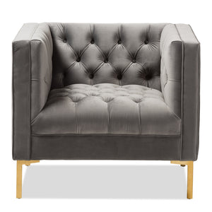 Baxton Studio Zanetta Luxe And Glamour Grey Velvet Upholstered Gold Finished Lounge Chair