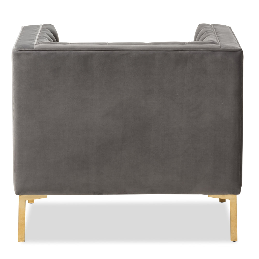 Baxton Studio Zanetta Luxe And Glamour Grey Velvet Upholstered Gold Finished Lounge Chair