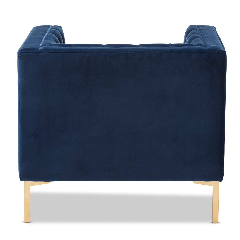 Baxton Studio Zanetta Luxe And Glamour Navy Velvet Upholstered Gold Finished Lounge Chair