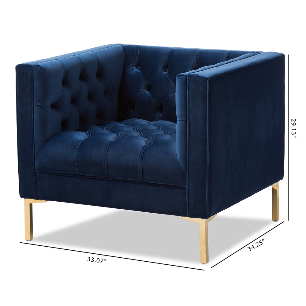 Baxton Studio Zanetta Luxe And Glamour Navy Velvet Upholstered Gold Finished Lounge Chair