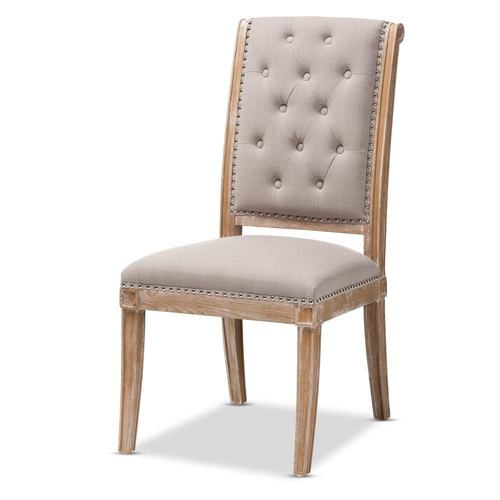 Baxton Studio Charmant French Provincial Beige Fabric Upholstered Weathered Oak Finished Wood Dining Chair