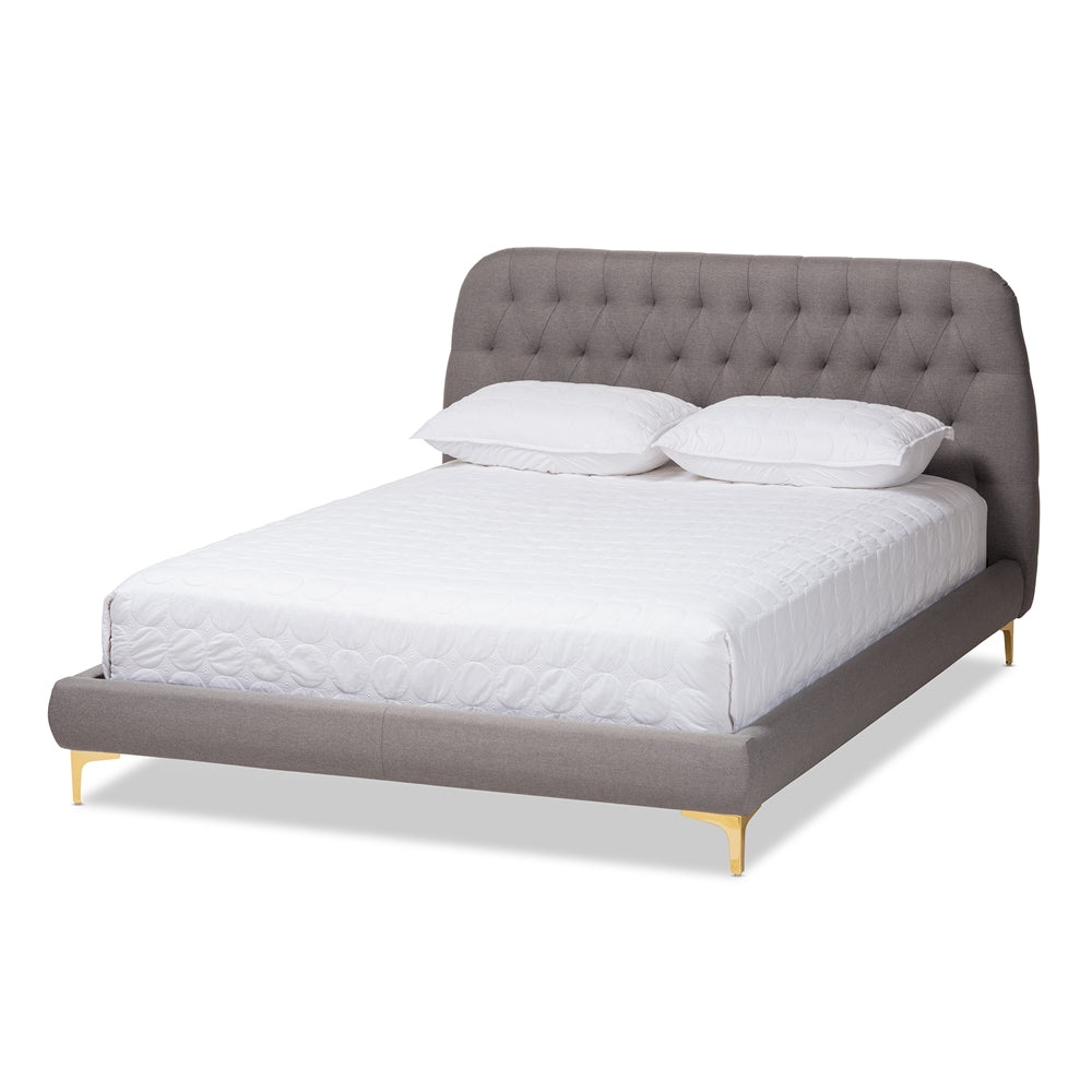 Baxton Studio Ingrid Glam and Luxe Fabric Upholstered Gold Finished Legs Queen Size Platform Bed - Queen Size