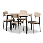 Load image into Gallery viewer, Baxton Studio Honore Mid-Century Modern Light Brown Wood Finished Matte Black Frame 5-Piece Dining Set
