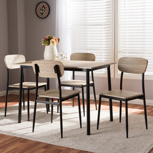 Baxton Studio Honore Mid-Century Modern Light Brown Wood Finished Matte Black Frame 5-Piece Dining Set