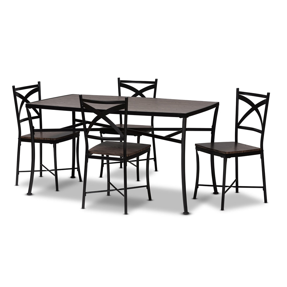 Baxton Studio Josie Rustic And Industrial Brown Wood Finished Matte Black Frame 5-Piece Dining Set