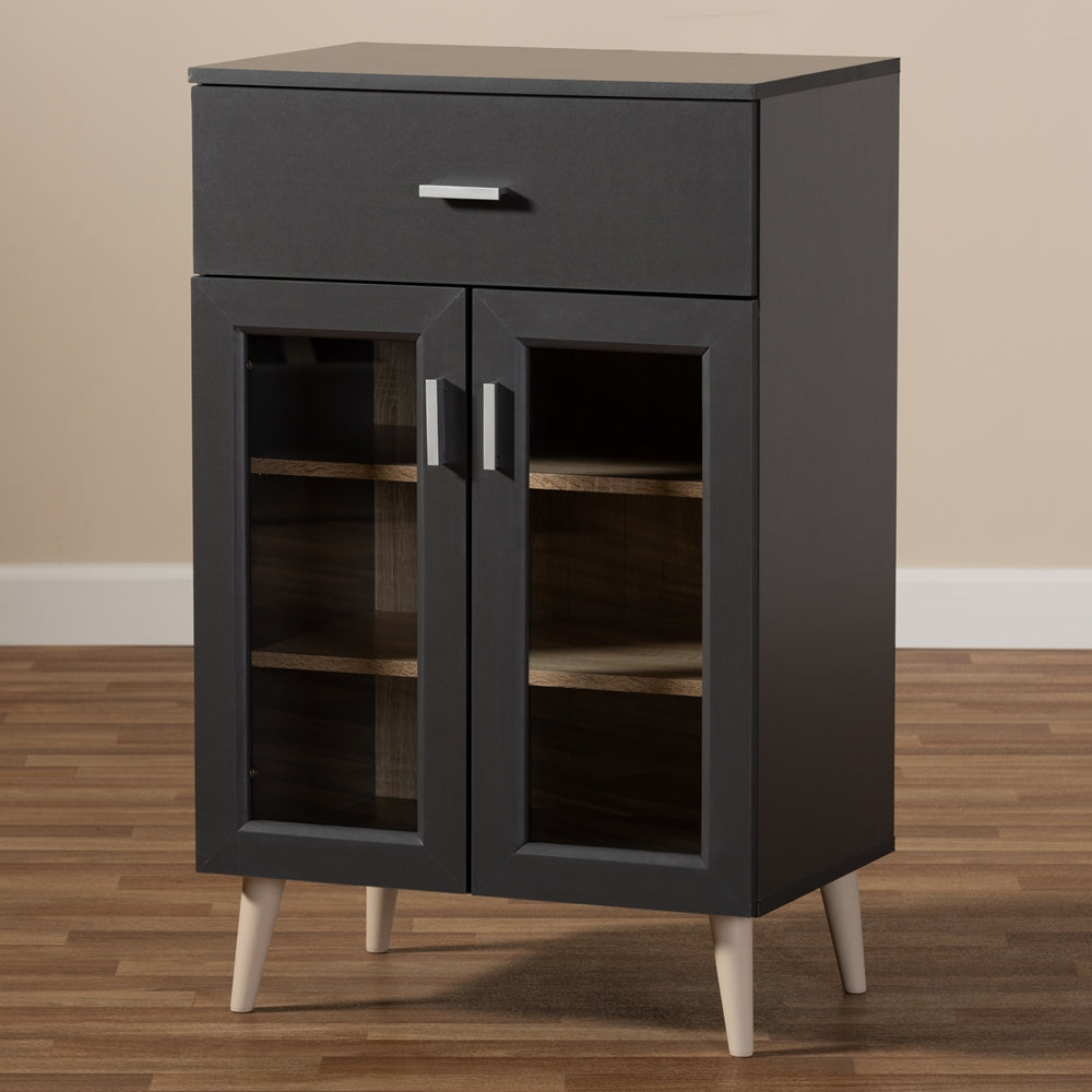 Baxton Studio Jonas Modern And Contemporary Dark Grey And Oak Brown Finished Kitchen Cabinet