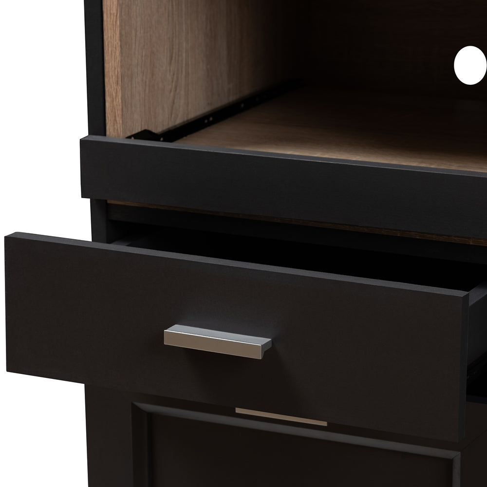 BAXTON STUDIO FABIAN MODERN AND CONTEMPORARY DARK GREY AND OAK BROWN FINISHED KITCHEN CABINET WITH ROLL-OUT COMPARTMENT