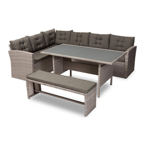 Baxton Studio Eneas Modern and Contemporary Fabric Upholstered and Grey Rattan 3-Piece Outdoor Patio Lounge Corner Sofa Set