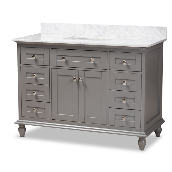 Baxton Studio Caroline 48-Inch Transitional Finished Wood and Marble Single Sink Bathroom Vanity