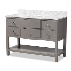 Baxton Studio Castie 48-Inch Modern and Contemporary Finished Wood and Marble Single Sink Bathroom Vanity