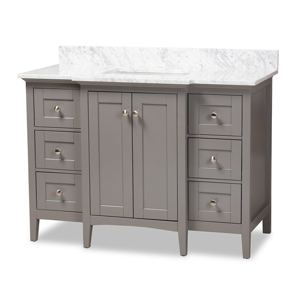 Baxton Studio Murray 48-Inch Transitional Finished Wood and Marble Sink Bathroom Vanity