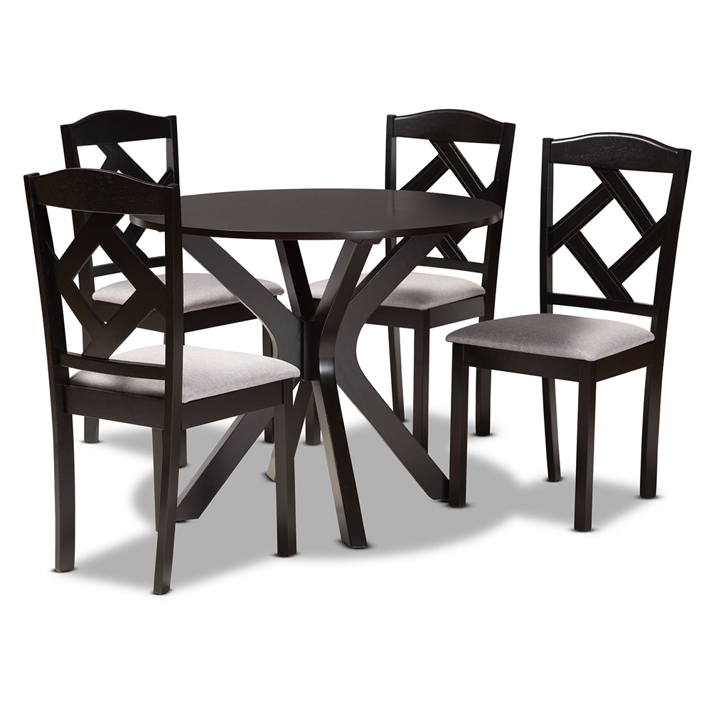 Baxton Studio Carlin Modern Transitional Grey Fabric Upholstered And Dark Brown Finished Wood 5-Piece Dining Set