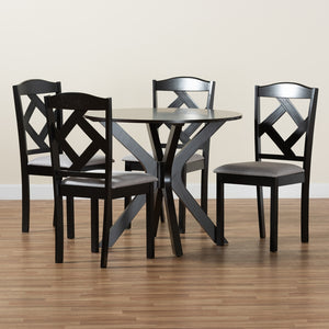 Baxton Studio Carlin Modern Transitional Grey Fabric Upholstered And Dark Brown Finished Wood 5-Piece Dining Set