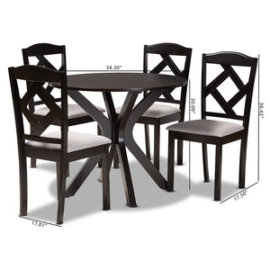 Baxton Studio Carlin Modern Transitional Grey Fabric Upholstered And Dark Brown Finished Wood 5-Piece Dining Set