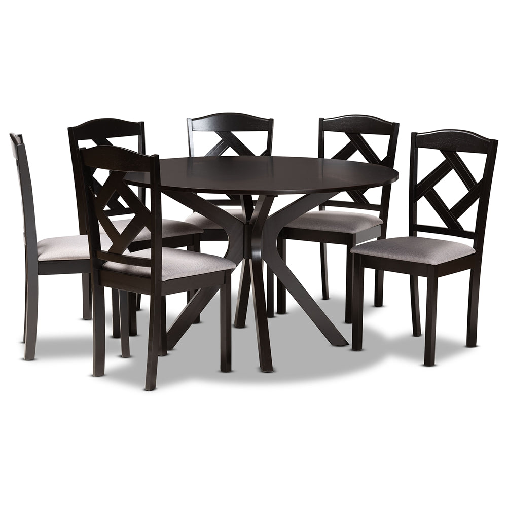 Baxton Studio Carlin Modern Transitional Fabric Upholstered and Finished Wood 7-Piece Dining Set