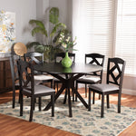 Load image into Gallery viewer, BAXTON STUDIO CARLIN MODERN TRANSITIONAL GREY FABRIC UPHOLSTERED AND DARK BROWN FINISHED WOOD 7-PIECE DINING SET
