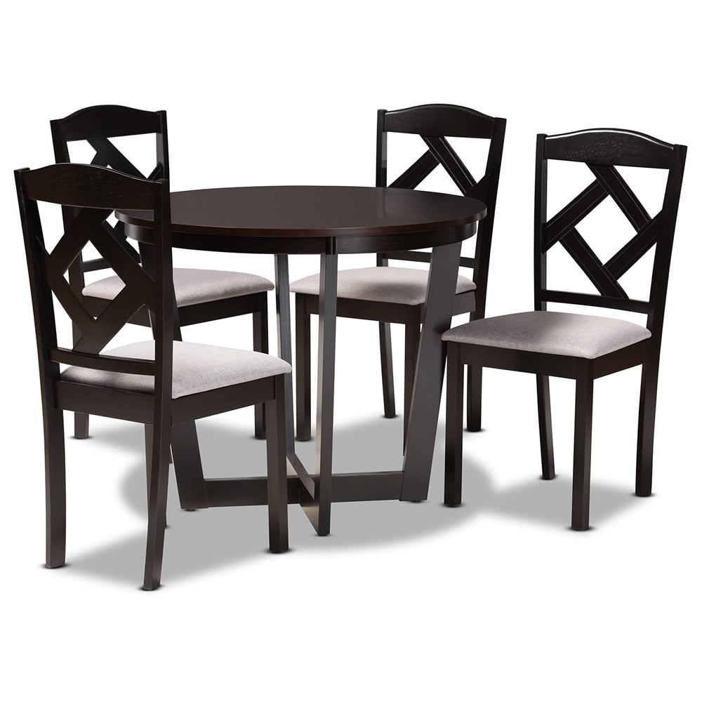 Baxton Studio Morigan Modern Transitional Fabric Upholstered and Finished Wood 5-Piece Dining Set