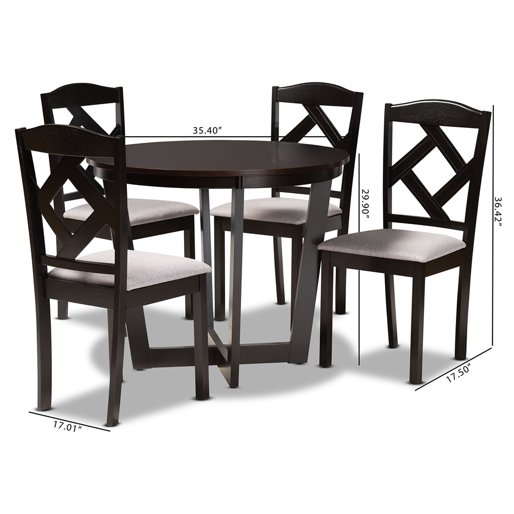 Baxton Studio Morigan Modern Transitional Grey Fabric Upholstered And Dark Brown Finished Wood 5-Piece Dining Set