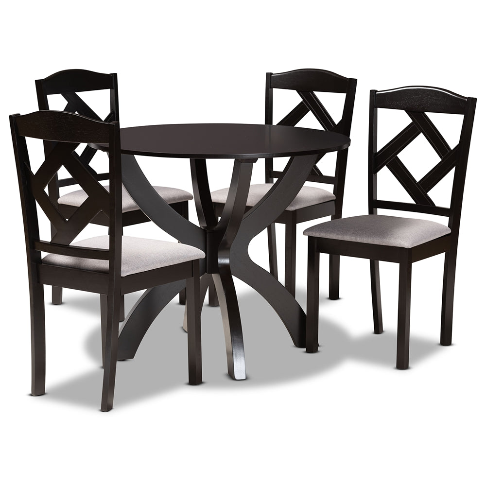 Baxton Studio Nesa Modern Transitional Fabric Upholstered and Finished Wood 5-Piece Dining Set