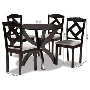 Baxton Studio Nesa Modern Transitional Grey Fabric Upholstered And Dark Brown Finished Wood 5-Piece Dining Set