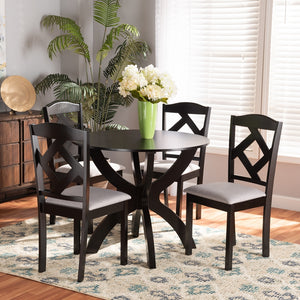 Baxton Studio Nesa Modern Transitional Grey Fabric Upholstered And Dark Brown Finished Wood 5-Piece Dining Set