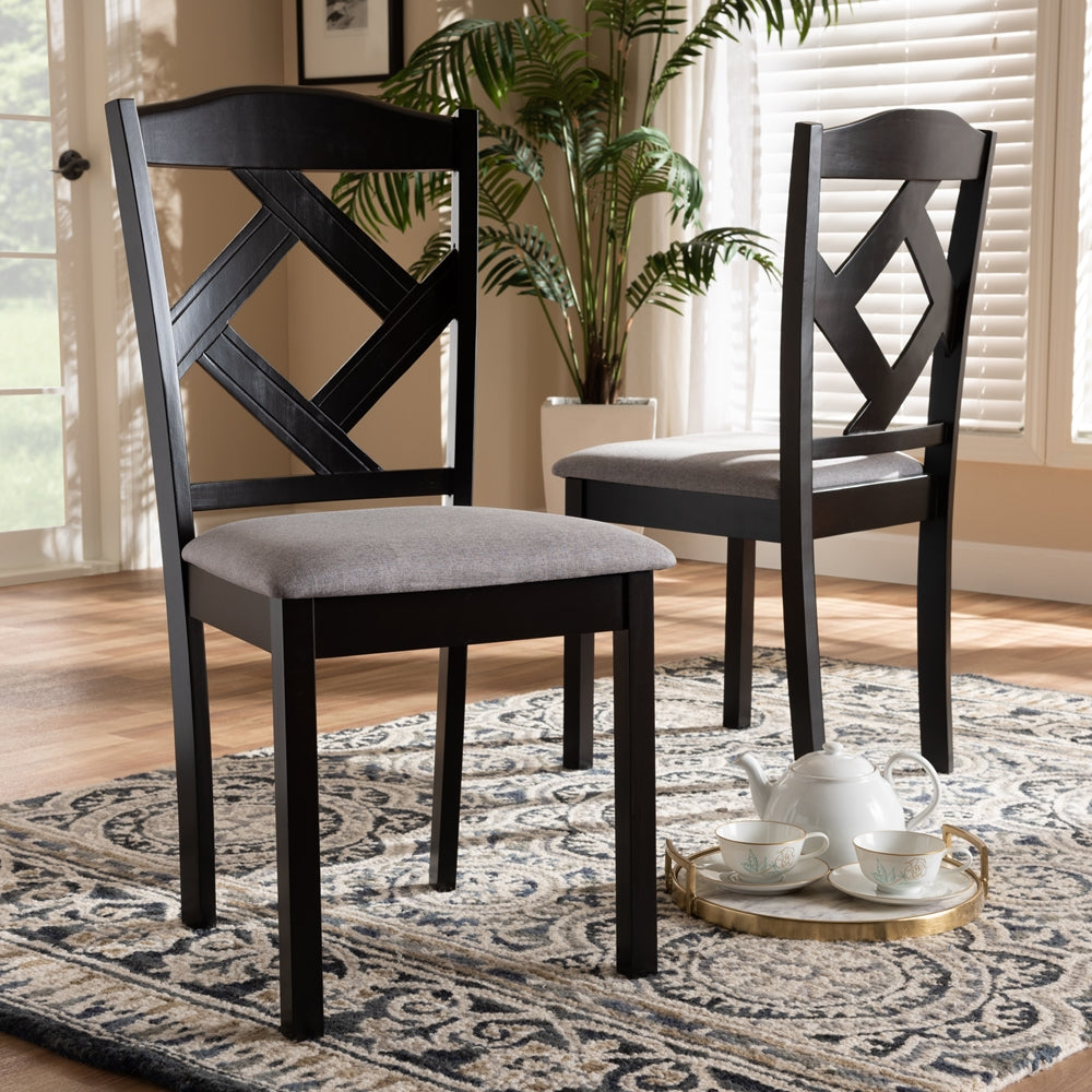 Baxton Studio Ruth Modern And Contemporary Grey Fabric Upholstered And Espresso Brown Finished Dining Chair Set