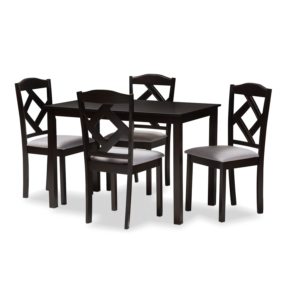 BAXTON STUDIO RUTH MODERN AND CONTEMPORARY ESPRESSO BROWN FINISHED AND GREY FABRIC UPHOLSTERED 5-PIECE DINING SET