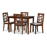 Load image into Gallery viewer, Baxton Studio Abilene Mid-Century Walnut Finished And Grey Fabric Upholstered 5-Piece Dining Set
