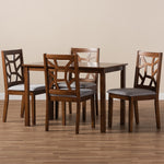 Load image into Gallery viewer, Baxton Studio Abilene Mid-Century Walnut Finished And Grey Fabric Upholstered 5-Piece Dining Set
