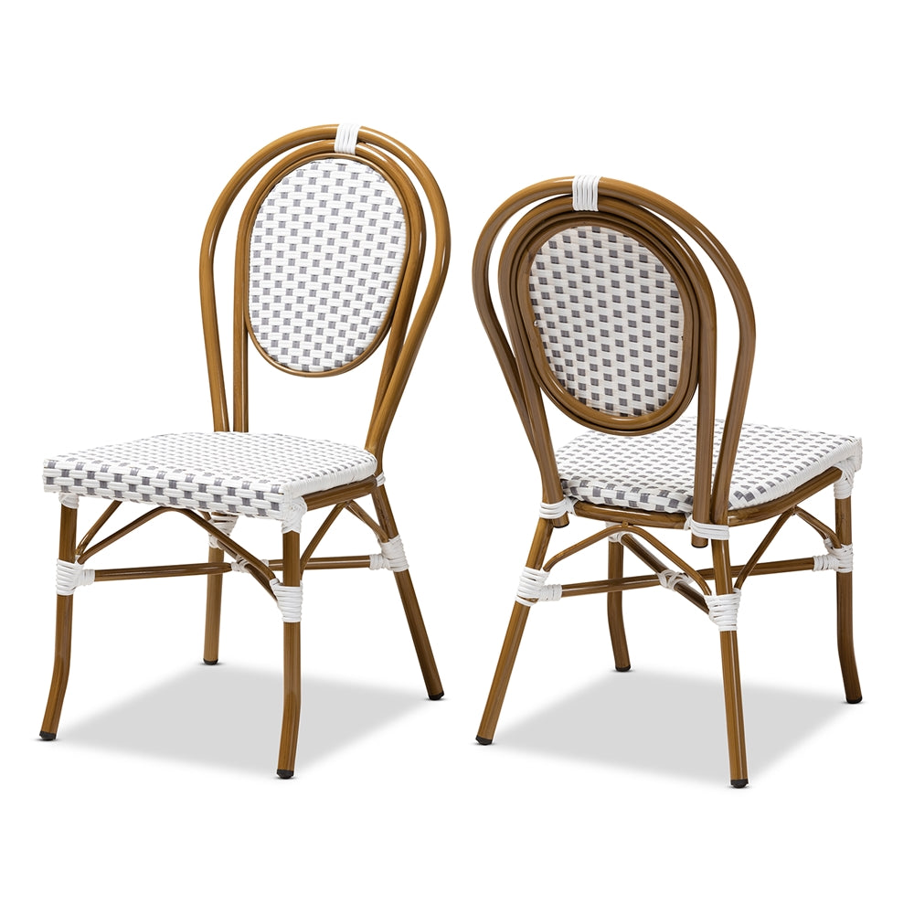 Baxton Studio Gauthier Classic French Indoor And Outdoor Grey And White Bamboo Style Stackable Bistro Dining Chair Set Of 2