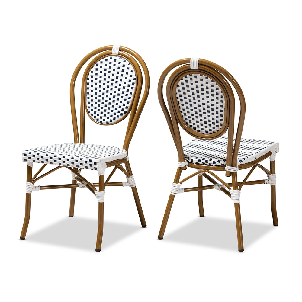 Baxton Studio Gauthier Classic French Indoor And Outdoor Navy And White Bamboo Style Bistro Stackable Dining Chair Set Of 2