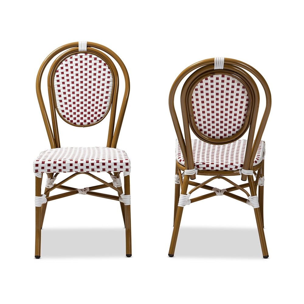 Baxton Studio Gauthier Classic French Indoor And Outdoor Red And White Bamboo Style Stackable Bistro Dining Chair Set Of 2