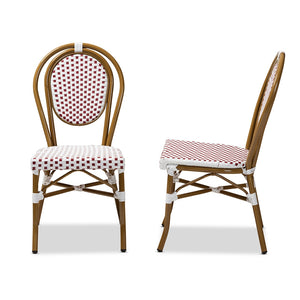 Baxton Studio Gauthier Classic French Indoor And Outdoor Red And White Bamboo Style Stackable Bistro Dining Chair Set Of 2