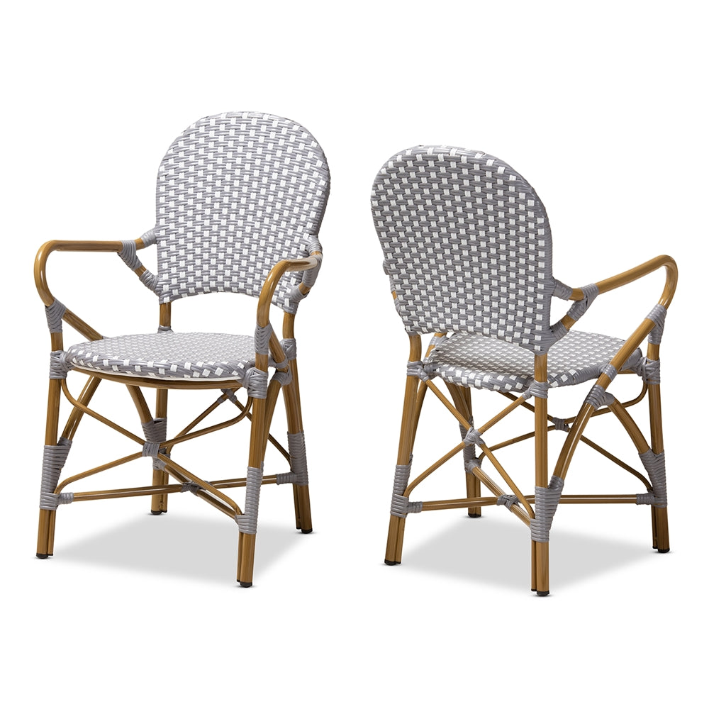 Baxton Studio Seva Classic French Indoor And Outdoor Beige And Red Bamboo Style Stackable Bistro Dining Chair Set Of 2