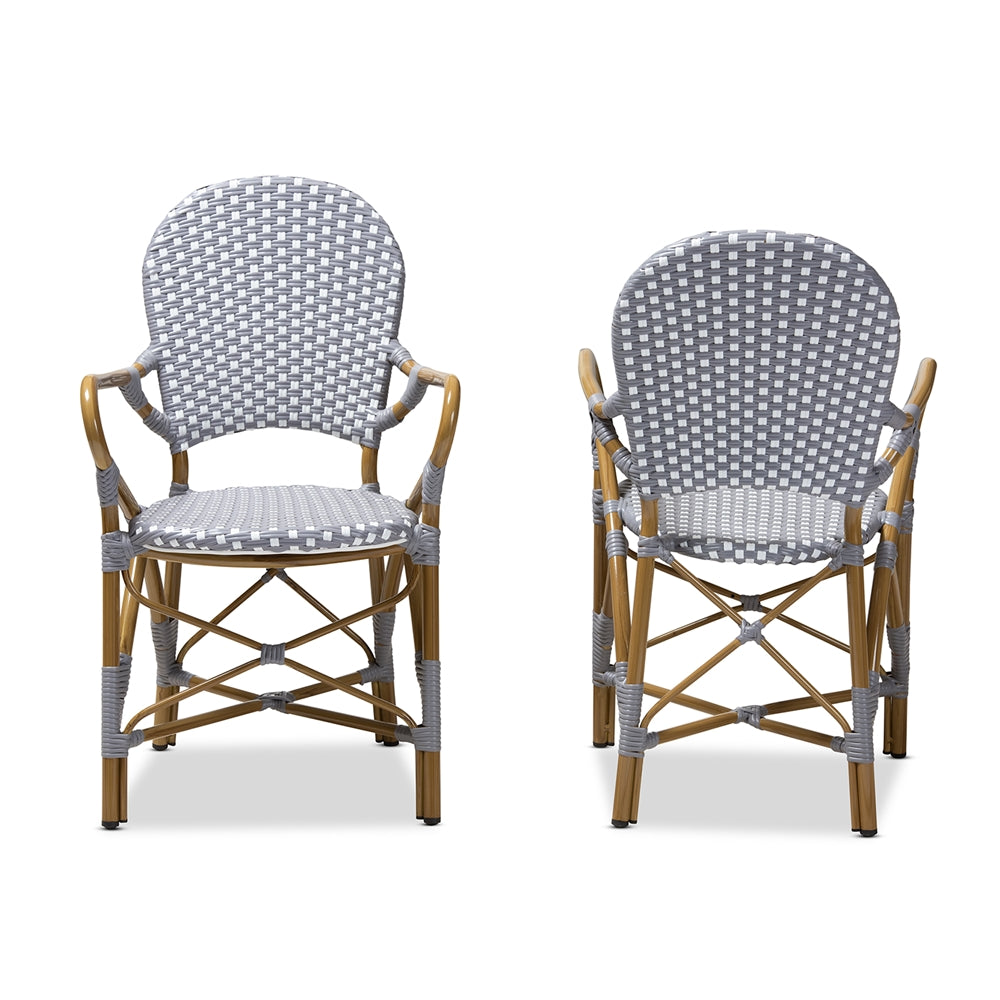 Baxton Studio Seva Classic French Indoor And Outdoor Beige And Red Bamboo Style Stackable Bistro Dining Chair Set Of 2