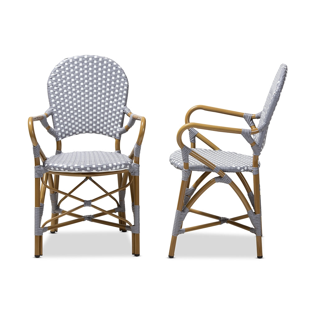 Baxton Studio Seva Classic French Indoor And Outdoor Beige And Red Bamboo Style Stackable Bistro Dining Chair Set Of 2