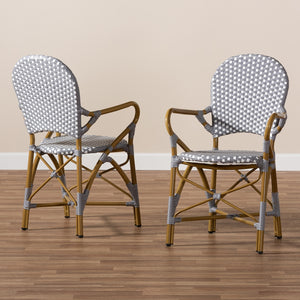 Baxton Studio Seva Classic French Indoor And Outdoor Beige And Red Bamboo Style Stackable Bistro Dining Chair Set Of 2