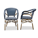 Load image into Gallery viewer, Baxton Studio Eliane Classic French Indoor And Outdoor Navy And White Bamboo Style Stackable Bistro Dining Chair Set Of 2
