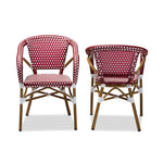 Load image into Gallery viewer, Baxton Studio Eliane Classic French Indoor And Outdoor Red And White Bamboo Style Stackable Bistro Dining Chair Set Of 2
